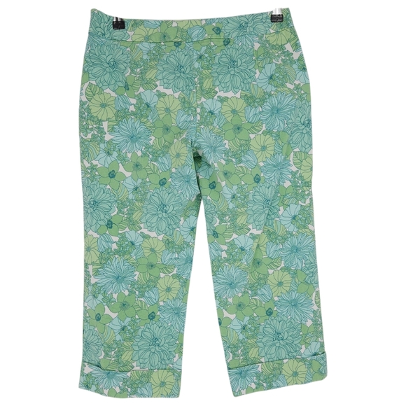 Ann Taylor LOFT Capri Pants Green Blue Floral Mid Rise Zip Cropped Petite 8P - Picture 3 of 7